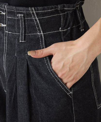 【2褶/柔軟牛仔】高腰荷葉邊牛仔褲