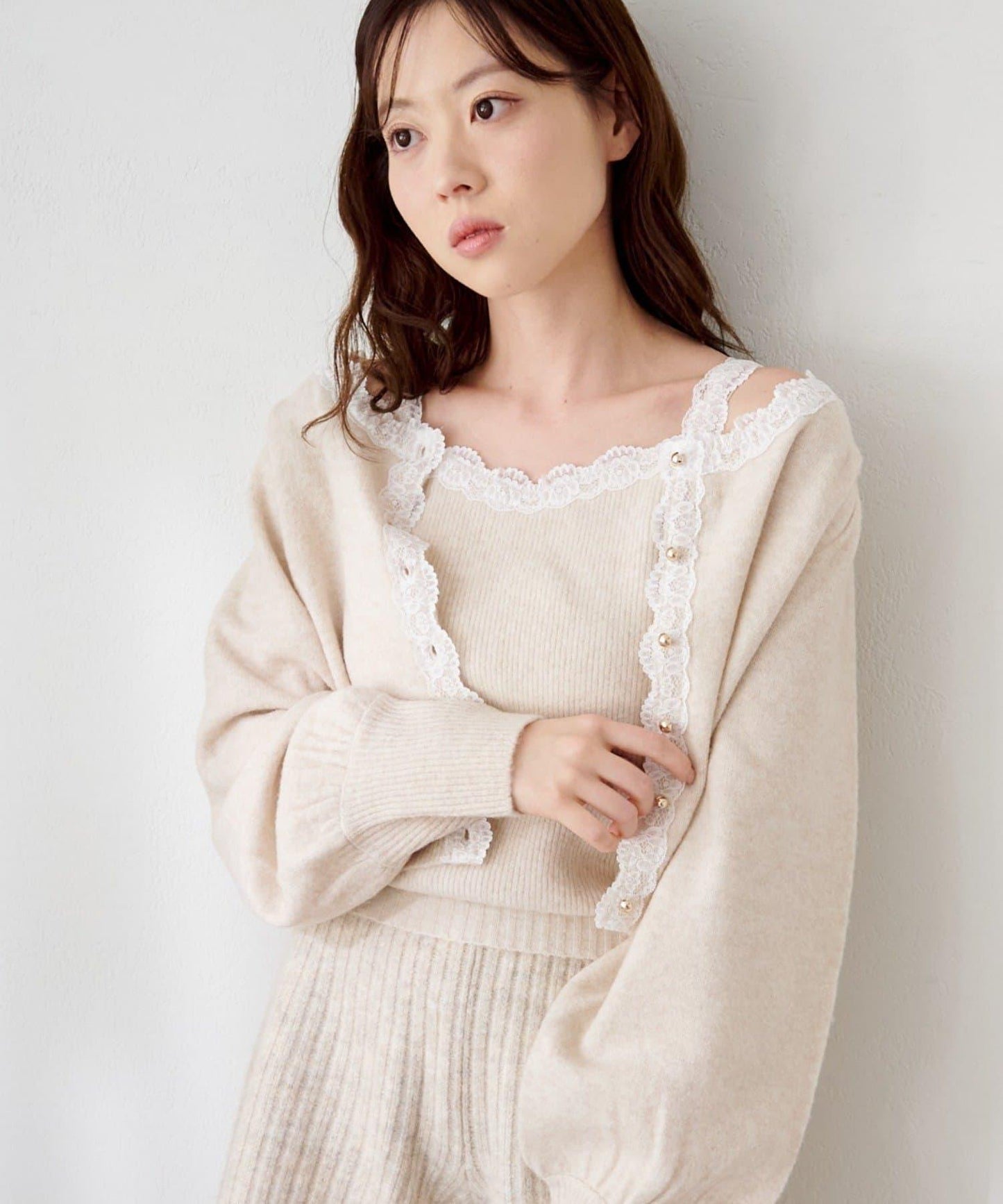 蕾絲針織吊帶衫&開衫套裝