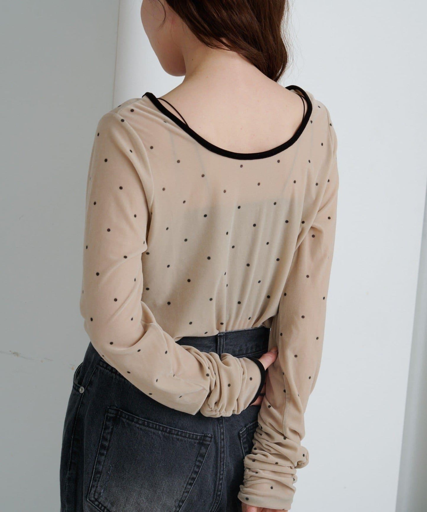 【前後兩穿】波點天鵝絨蝴蝶結套頭衫