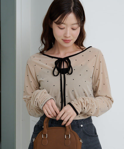 【前後兩穿】波點天鵝絨蝴蝶結套頭衫