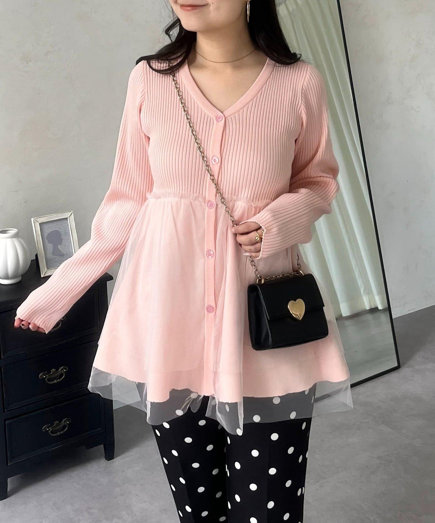 網紗層疊V領荷葉邊開衫