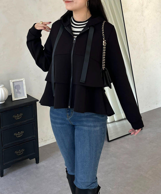 層疊荷葉邊拼接短款衛衣