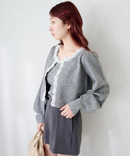 蕾絲針織吊帶衫&開衫套裝