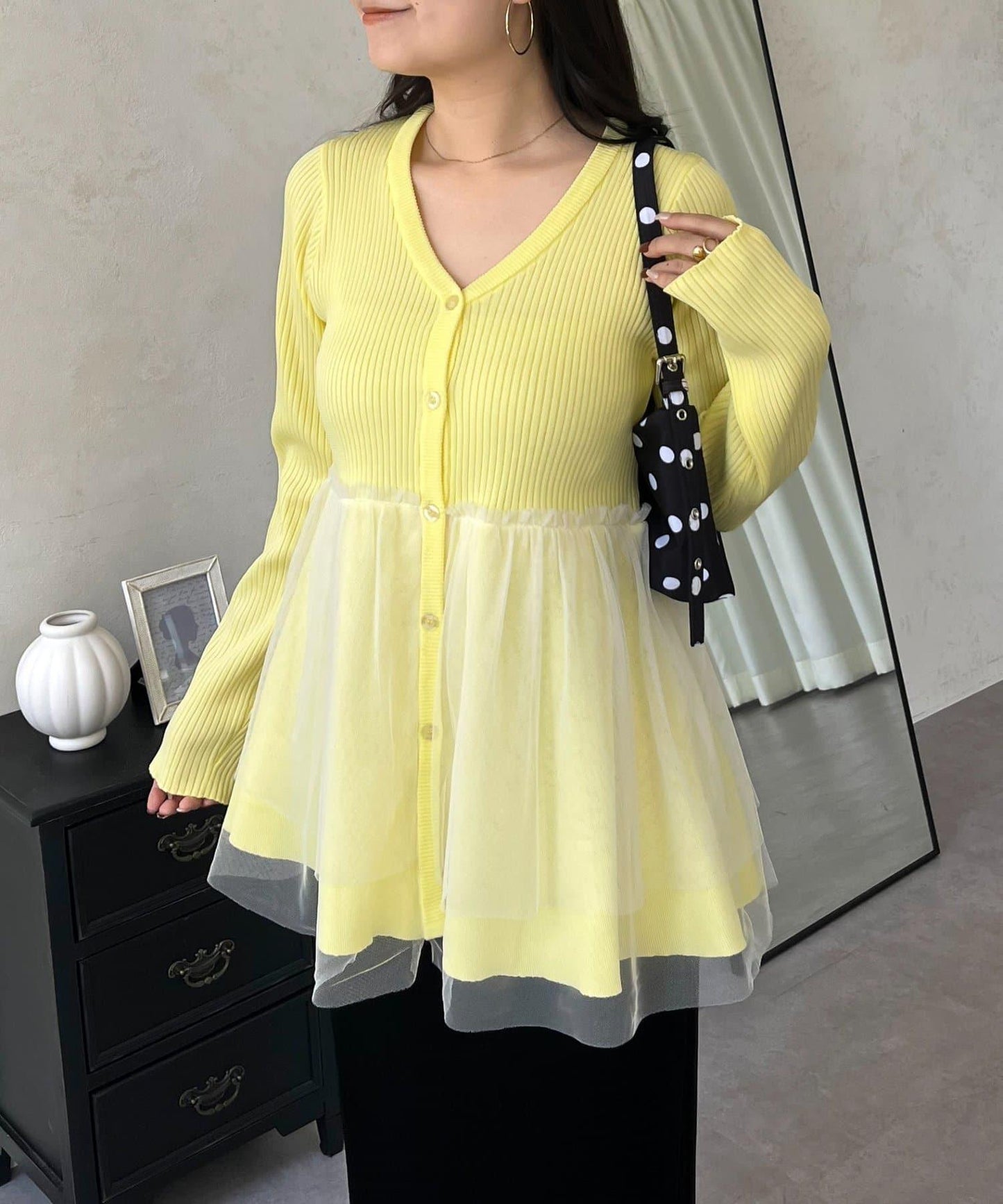 網紗層疊V領荷葉邊開衫