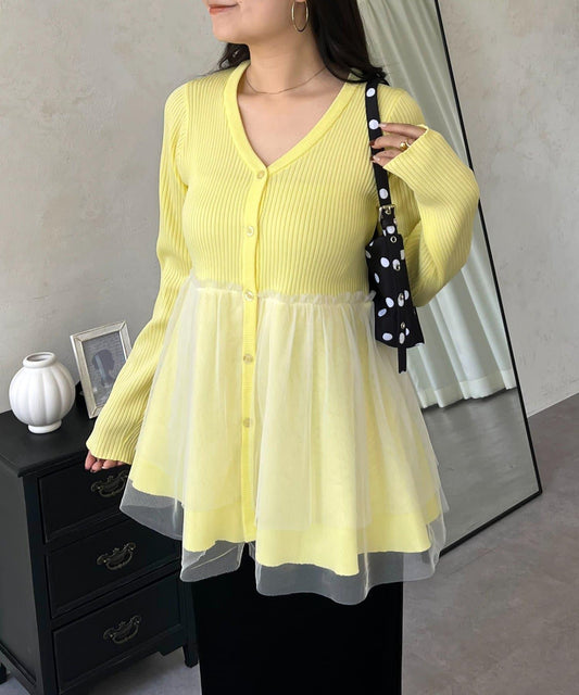 網紗層疊V領荷葉邊開衫