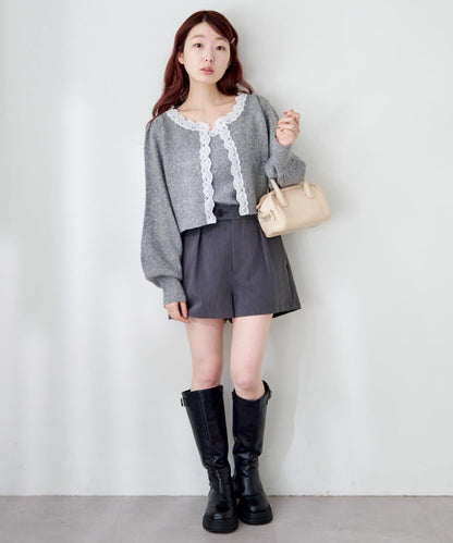 蕾絲針織吊帶衫&開衫套裝