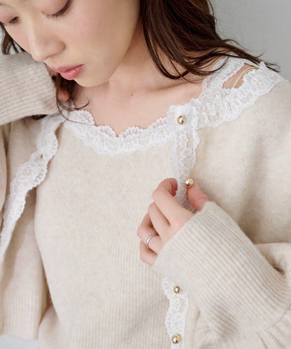 蕾絲針織吊帶衫&開衫套裝