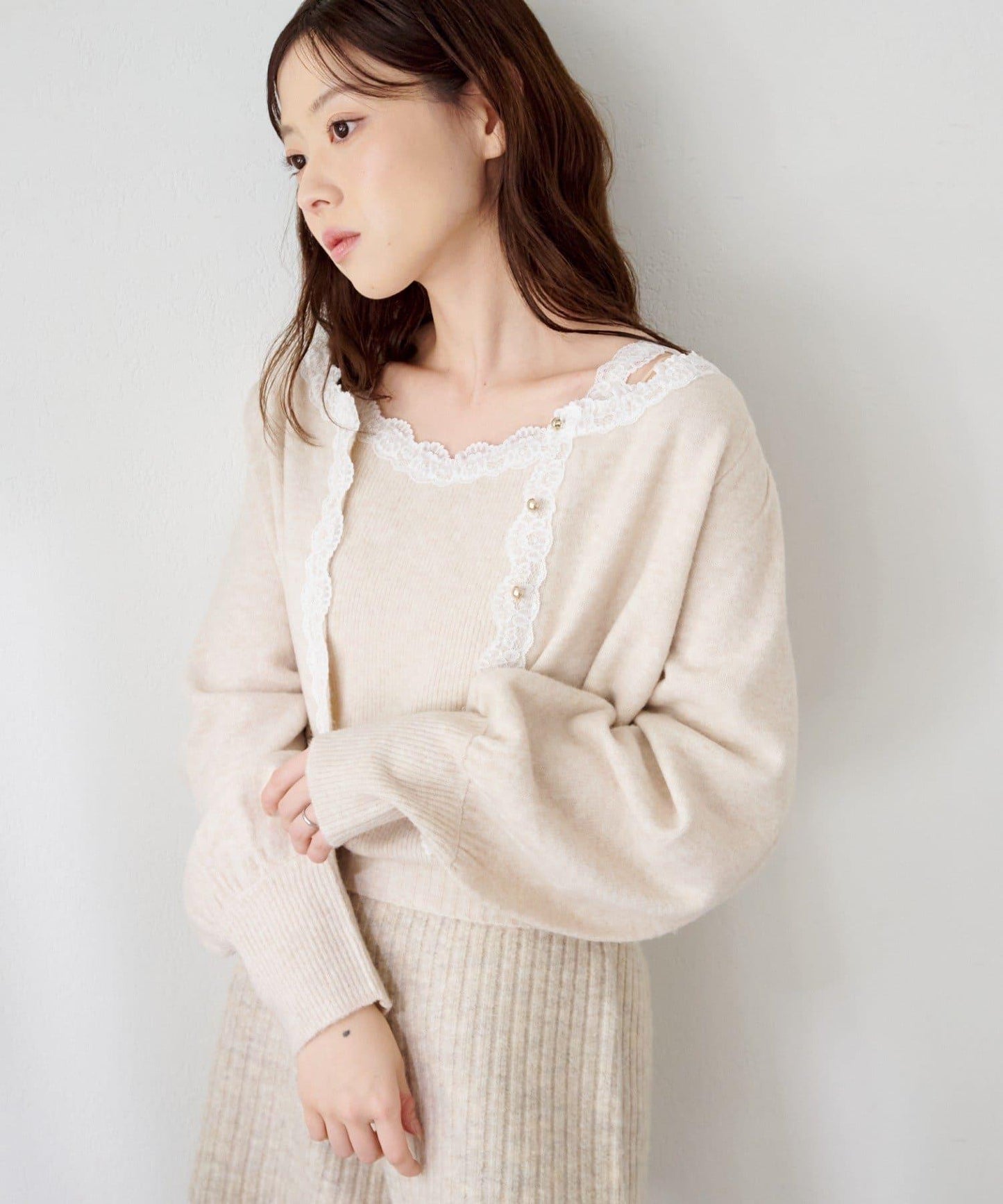 蕾絲針織吊帶衫&開衫套裝