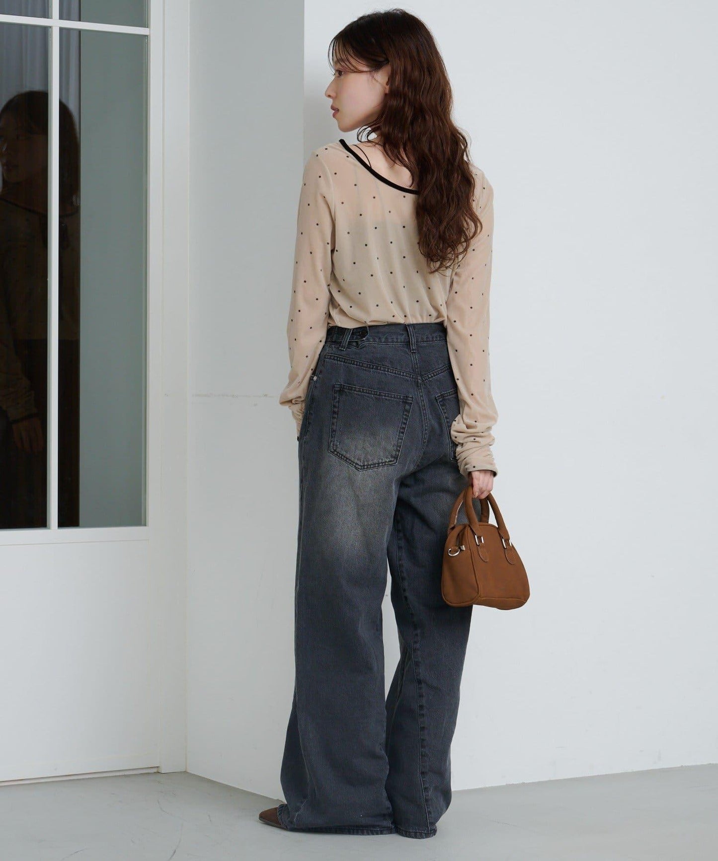 【前後兩穿】波點天鵝絨蝴蝶結套頭衫