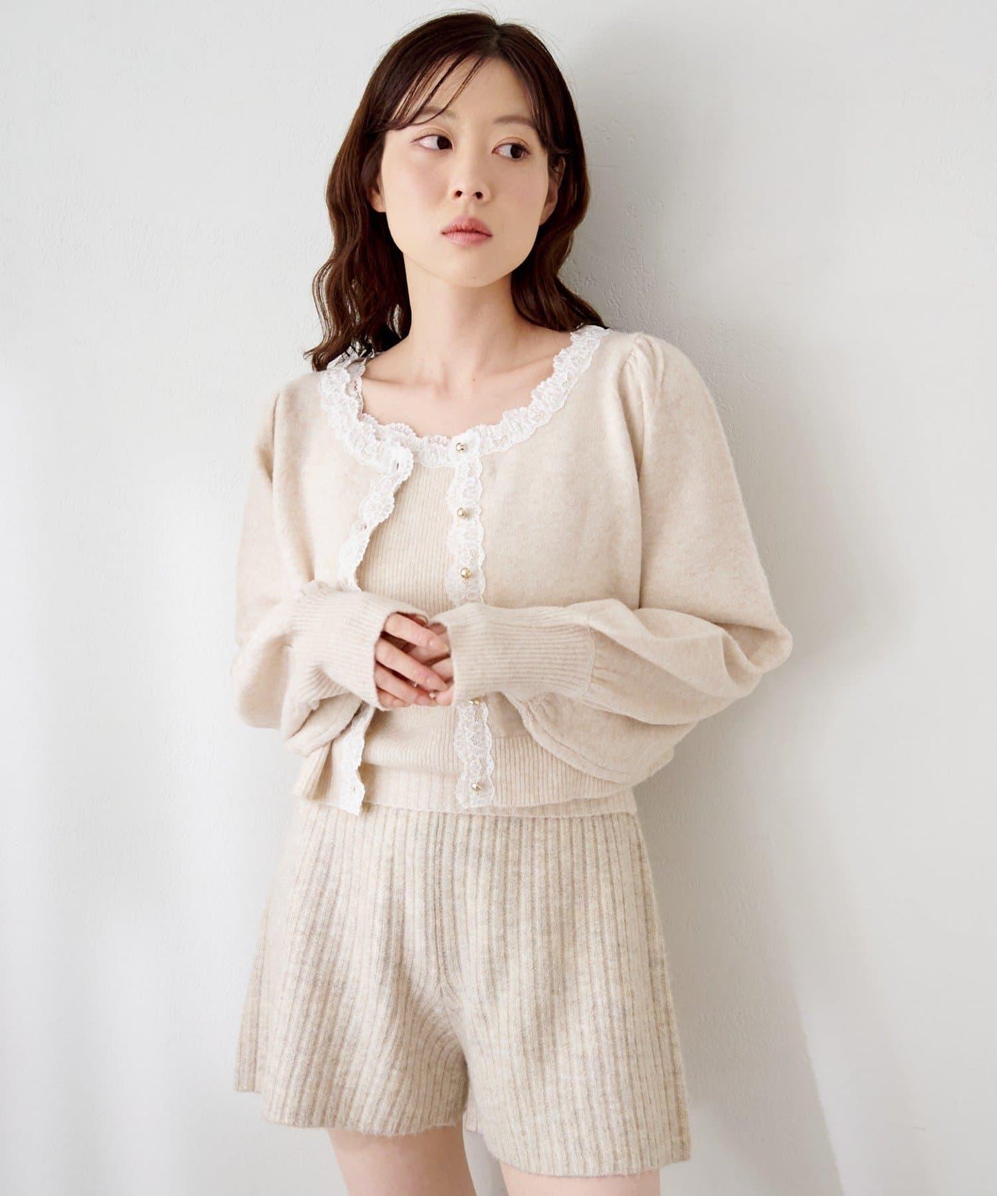 蕾絲針織吊帶衫&開衫套裝