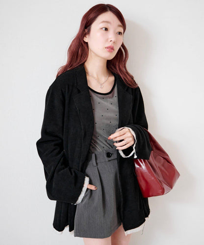 【前後兩穿】波點天鵝絨蝴蝶結套頭衫