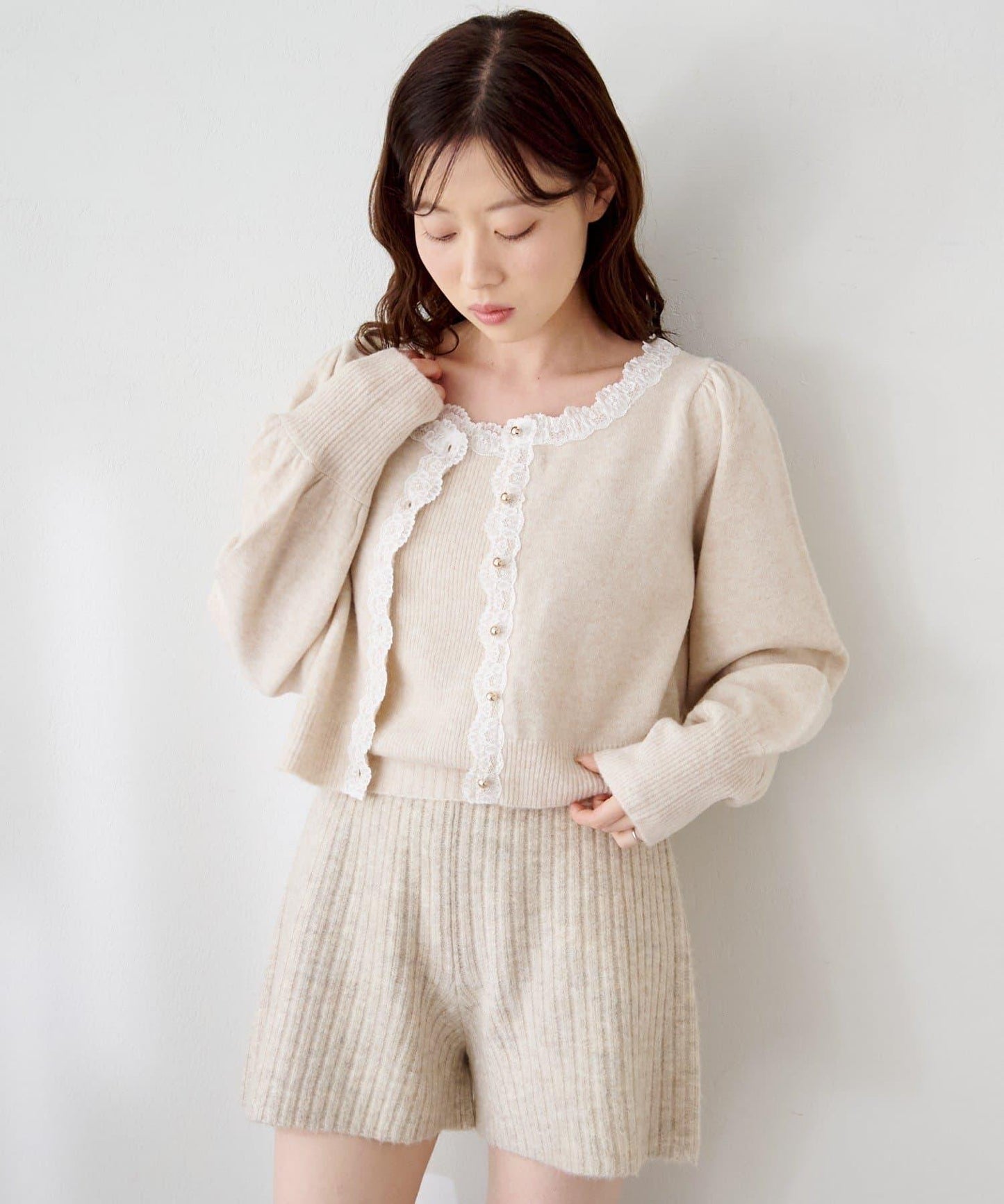 蕾絲針織吊帶衫&開衫套裝