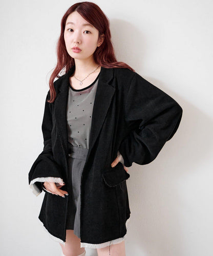 【前後兩穿】波點天鵝絨蝴蝶結套頭衫