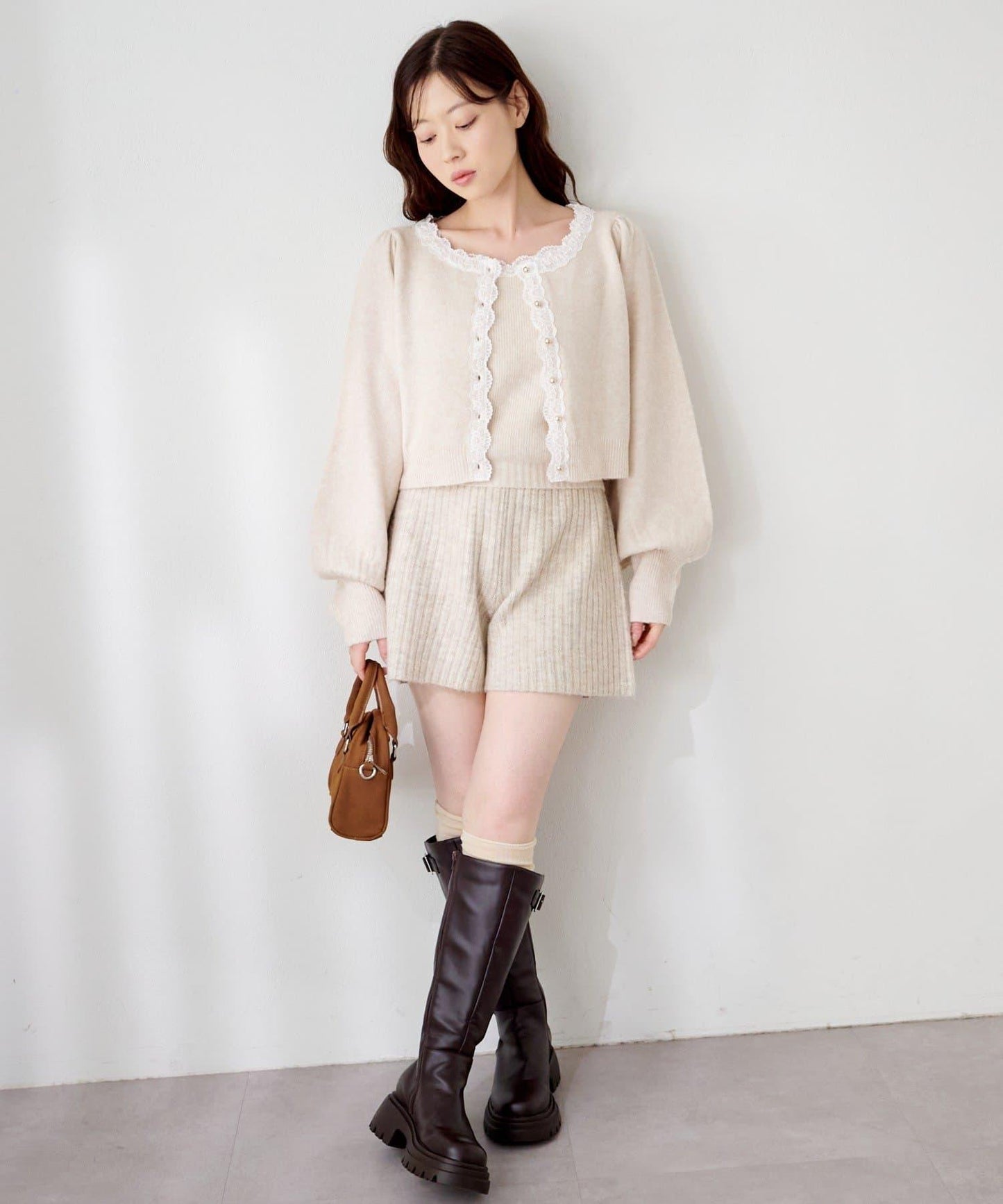 蕾絲針織吊帶衫&開衫套裝