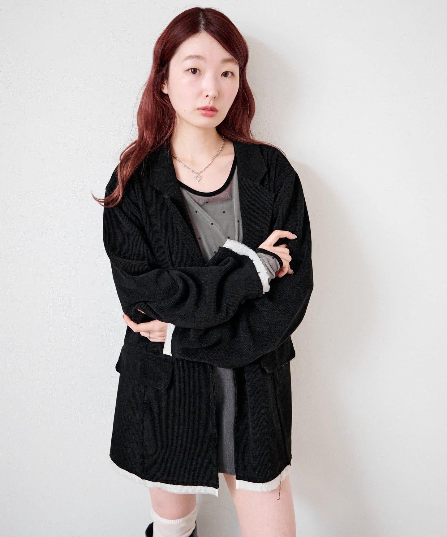 【前後兩穿】波點天鵝絨蝴蝶結套頭衫