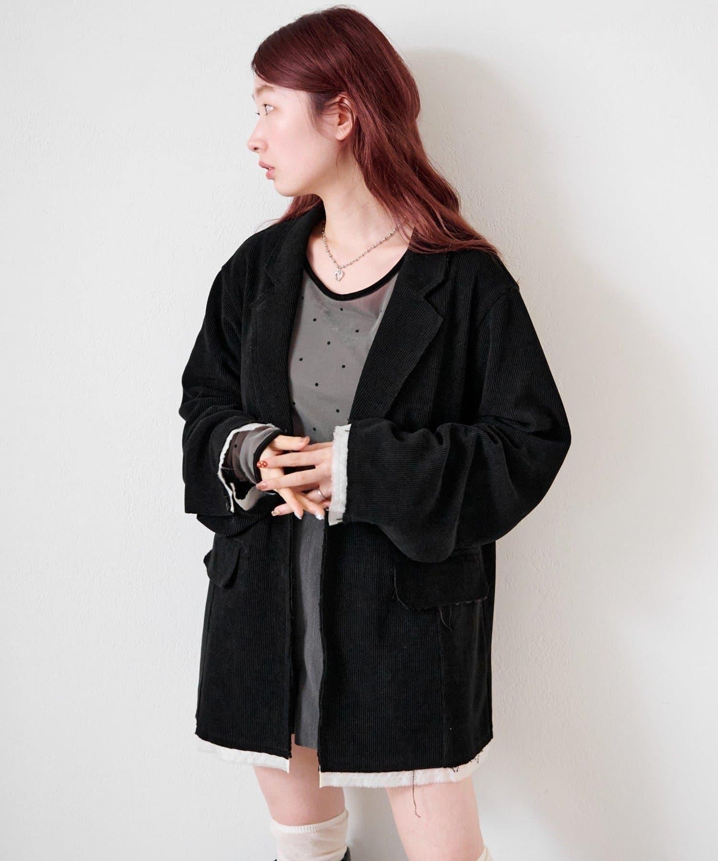 【前後兩穿】波點天鵝絨蝴蝶結套頭衫