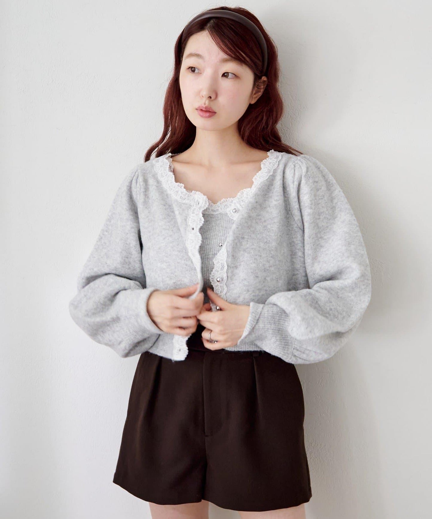 蕾絲針織吊帶衫&開衫套裝