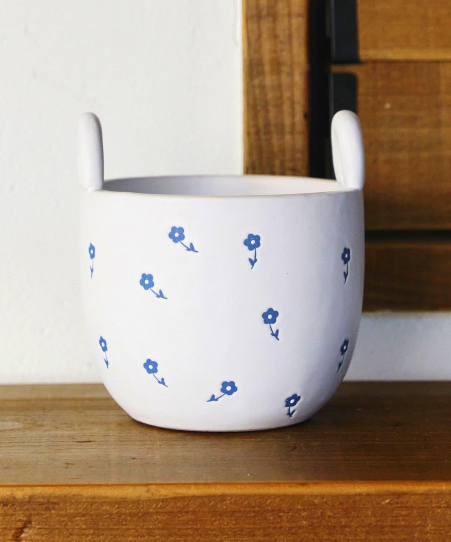 小花圖案藤編花盆套3號