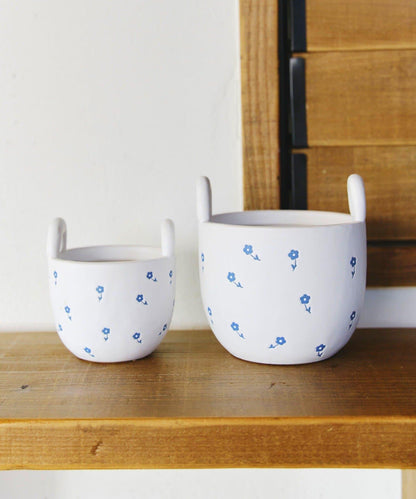 小花圖案藤編花盆套3號