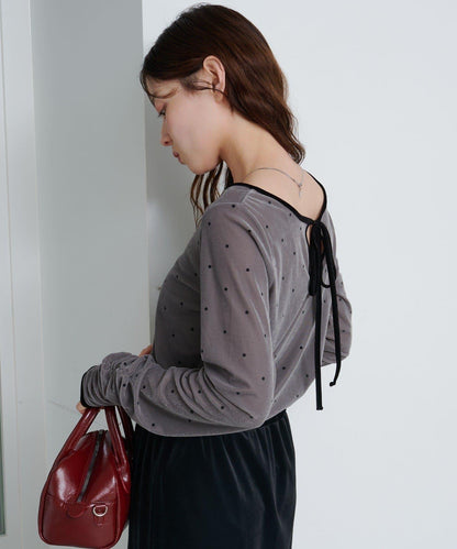 【前後兩穿】波點天鵝絨蝴蝶結套頭衫