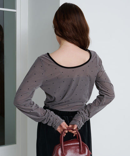 【前後兩穿】波點天鵝絨蝴蝶結套頭衫