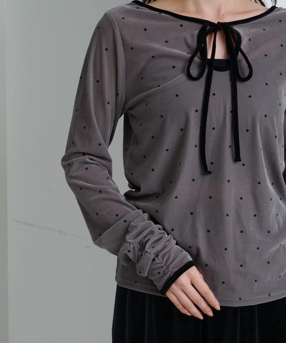 【前後兩穿】波點天鵝絨蝴蝶結套頭衫
