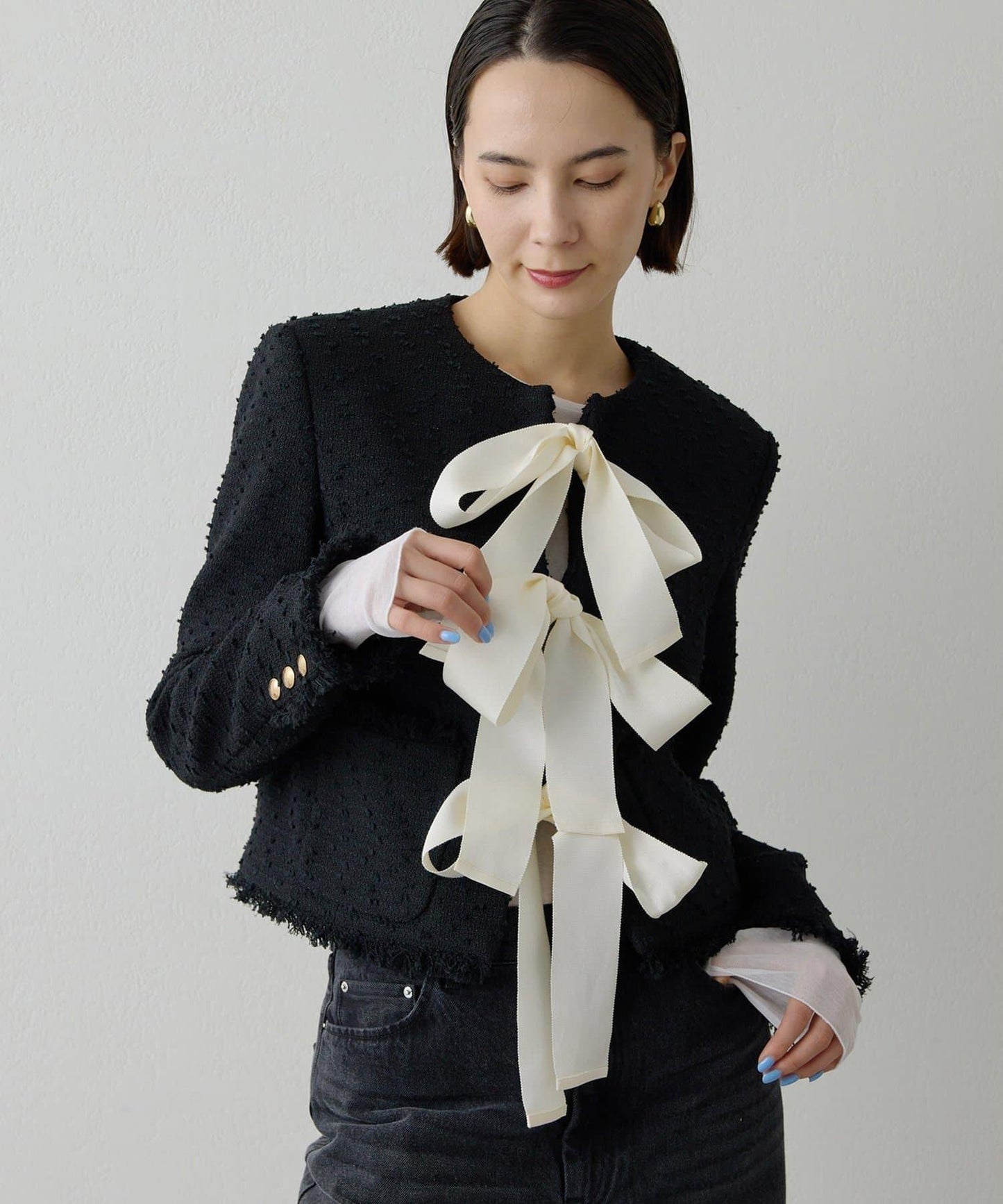 花呢蝴蝶結西裝外套