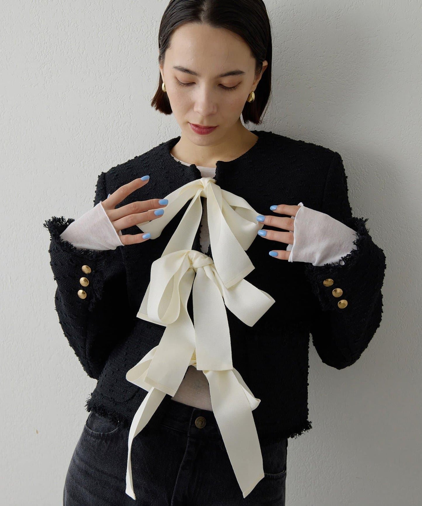 花呢蝴蝶結西裝外套