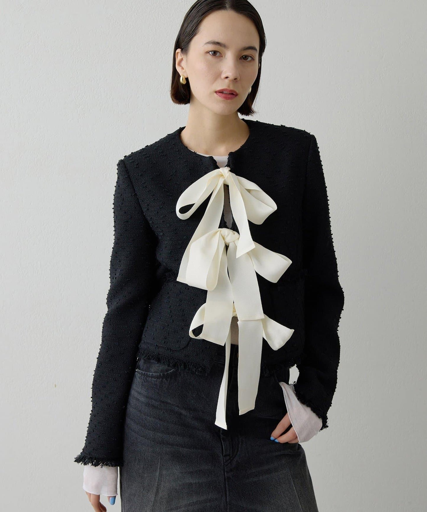 花呢蝴蝶結西裝外套