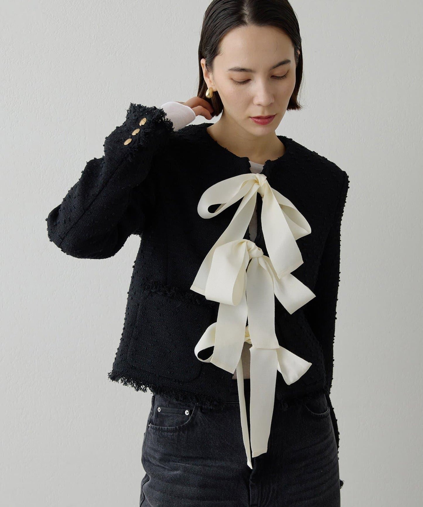 花呢蝴蝶結西裝外套