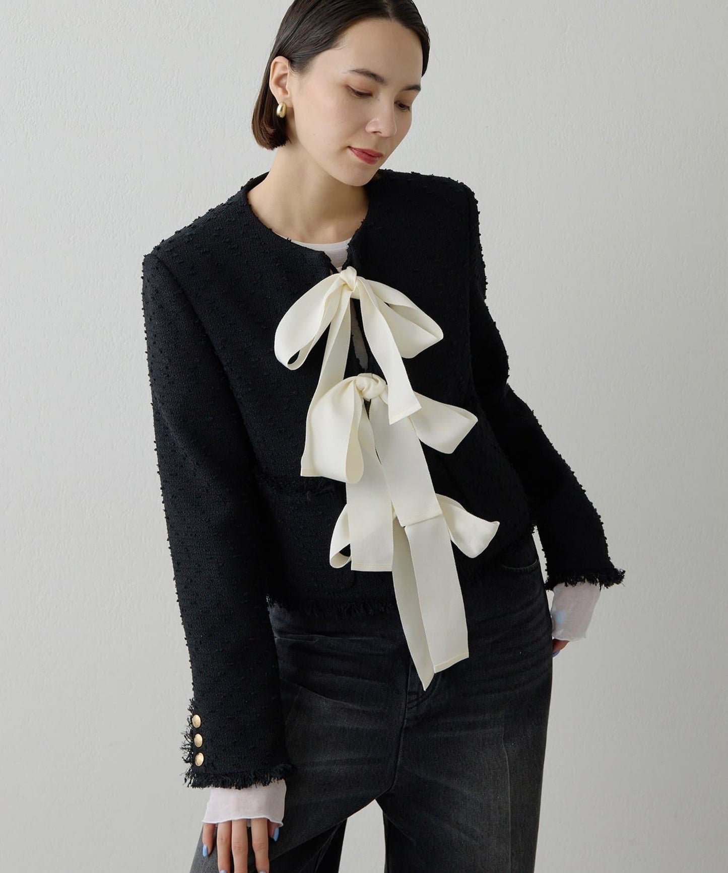 花呢蝴蝶結西裝外套