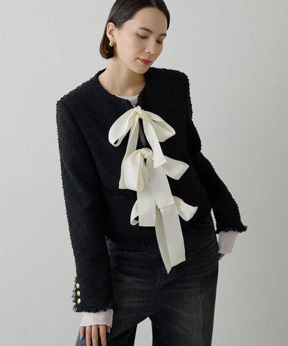 花呢蝴蝶結西裝外套