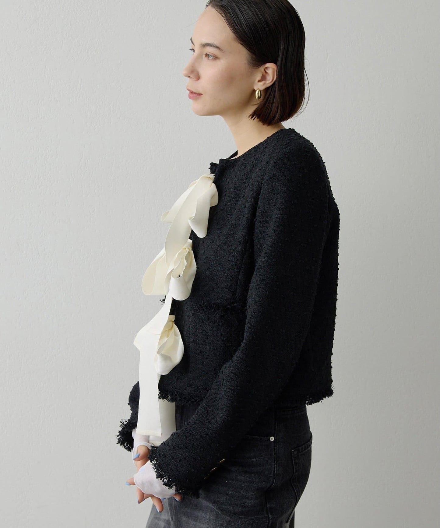 花呢蝴蝶結西裝外套