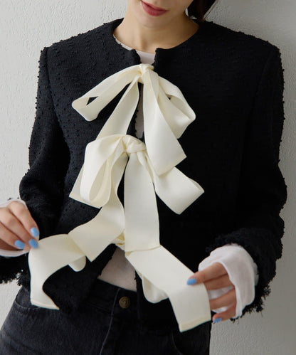 花呢蝴蝶結西裝外套