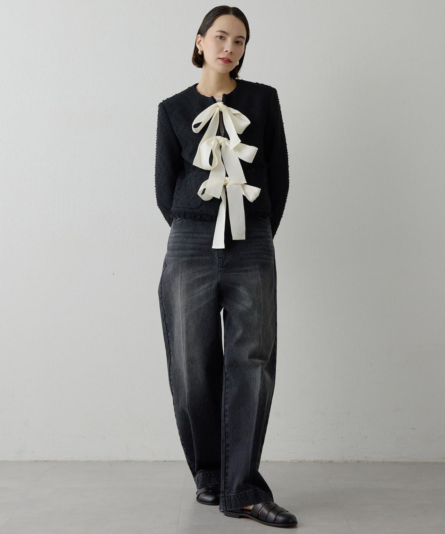 花呢蝴蝶結西裝外套