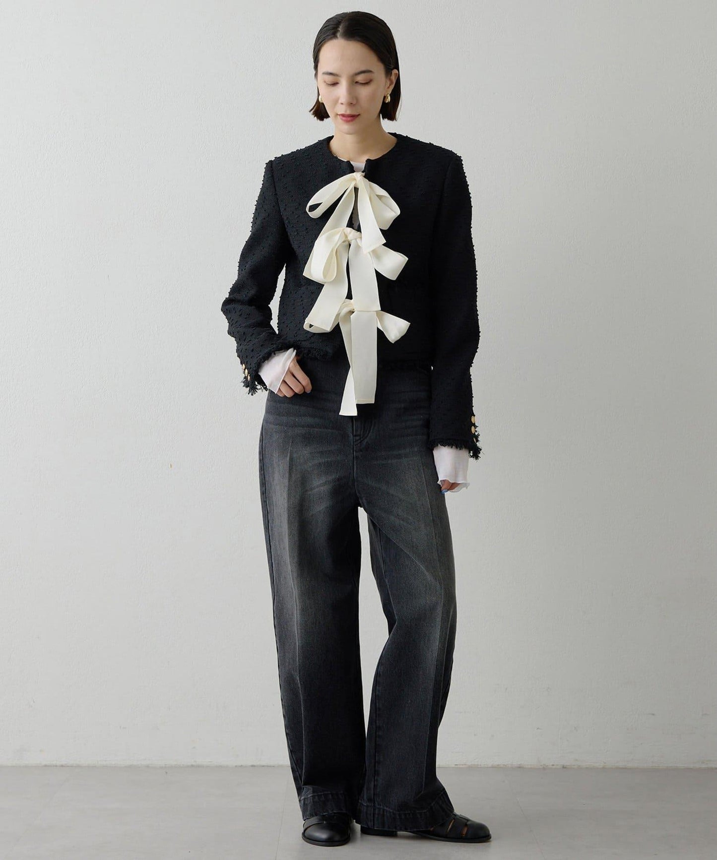 花呢蝴蝶結西裝外套