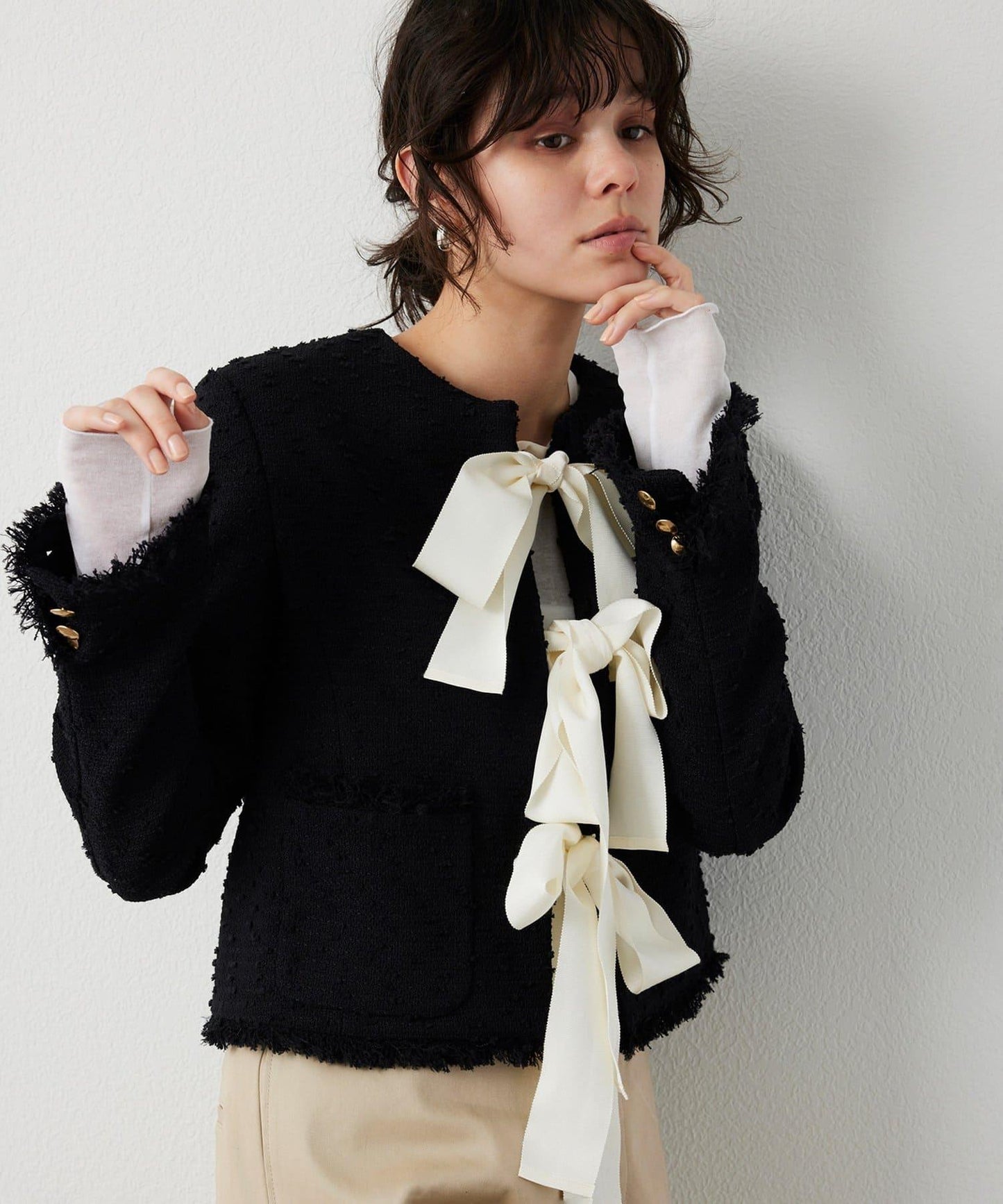 花呢蝴蝶結西裝外套