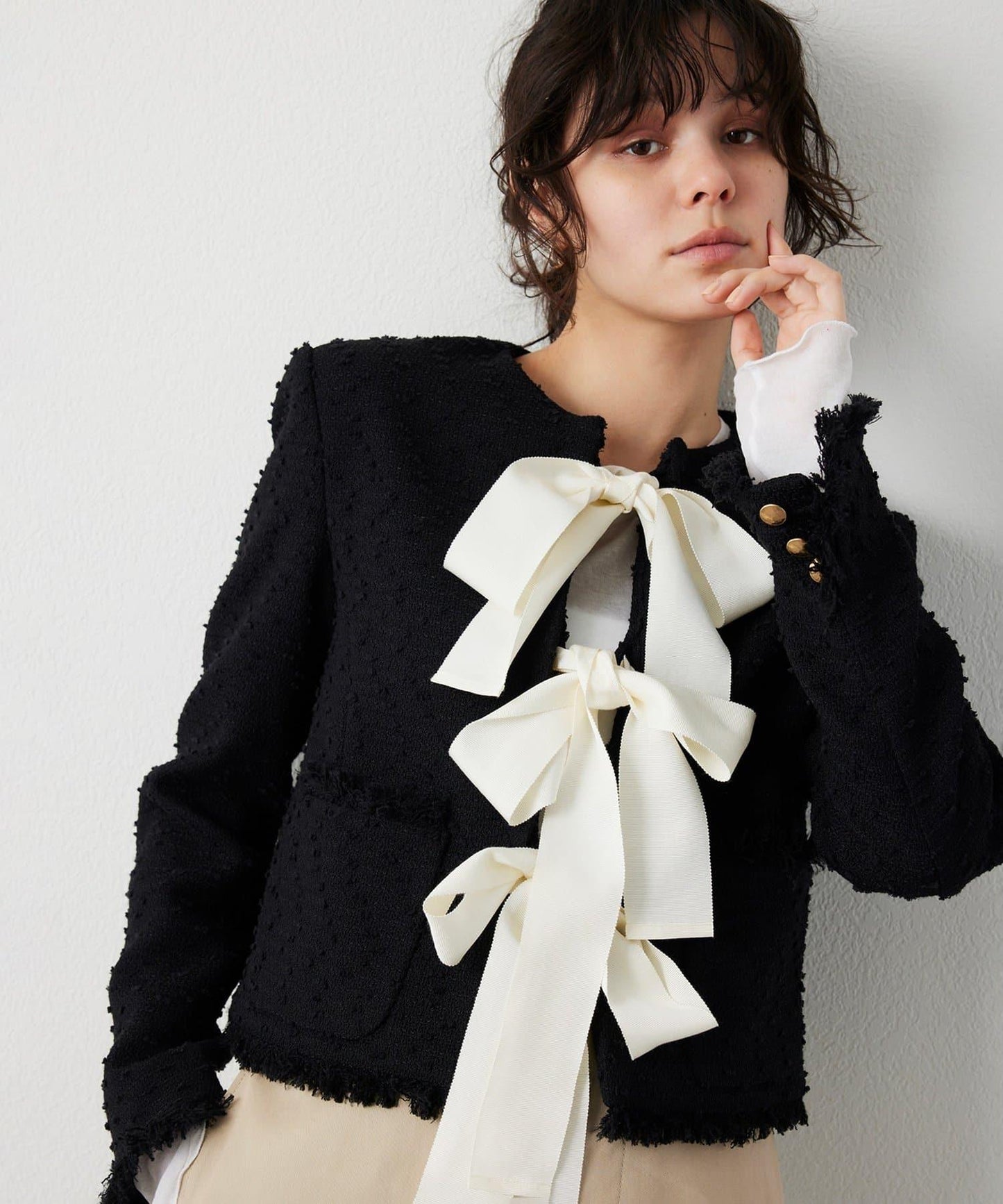 花呢蝴蝶結西裝外套