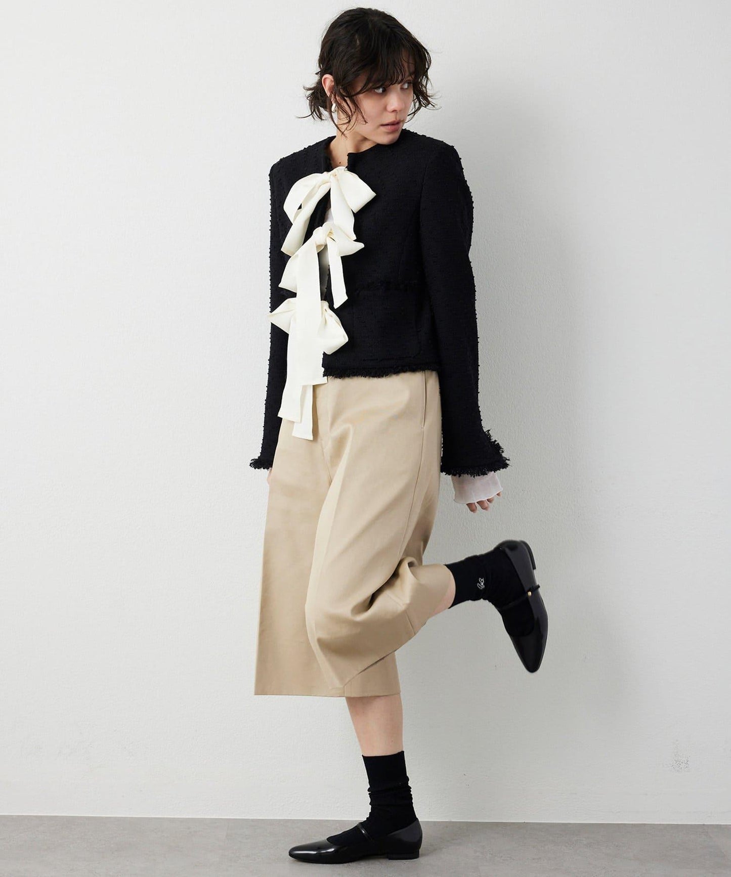 花呢蝴蝶結西裝外套