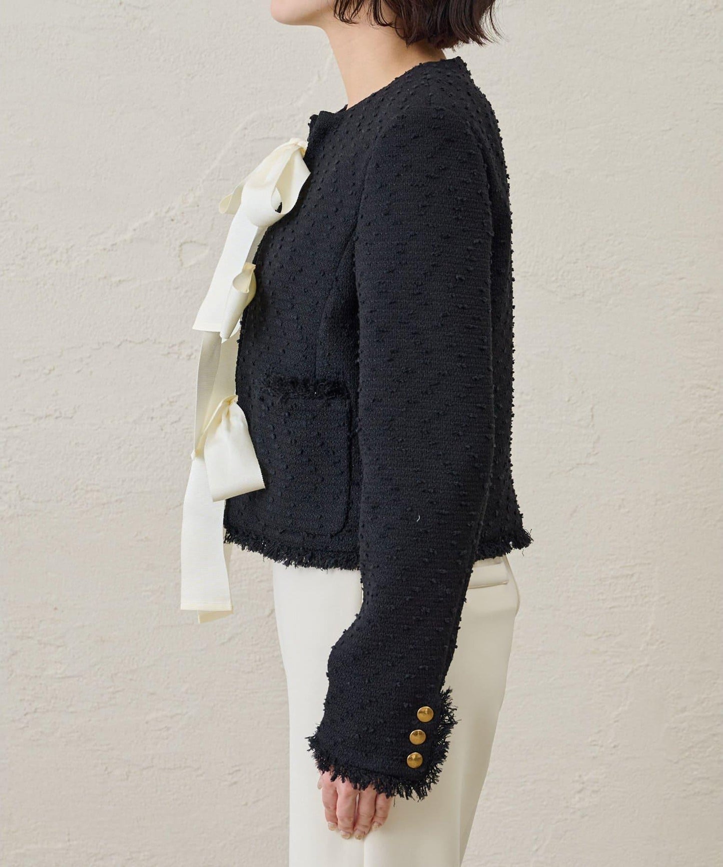 花呢蝴蝶結西裝外套