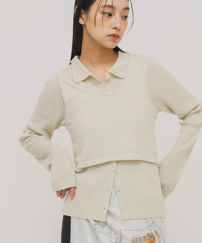 一部分色迷你圈圈紗疊穿針織襯衫