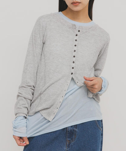 拼色疊穿設計長袖T恤