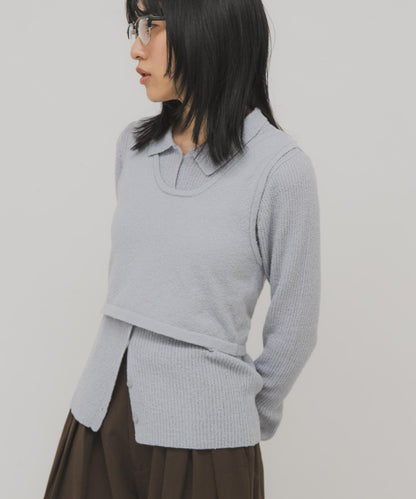 一部分色迷你圈圈紗疊穿針織襯衫