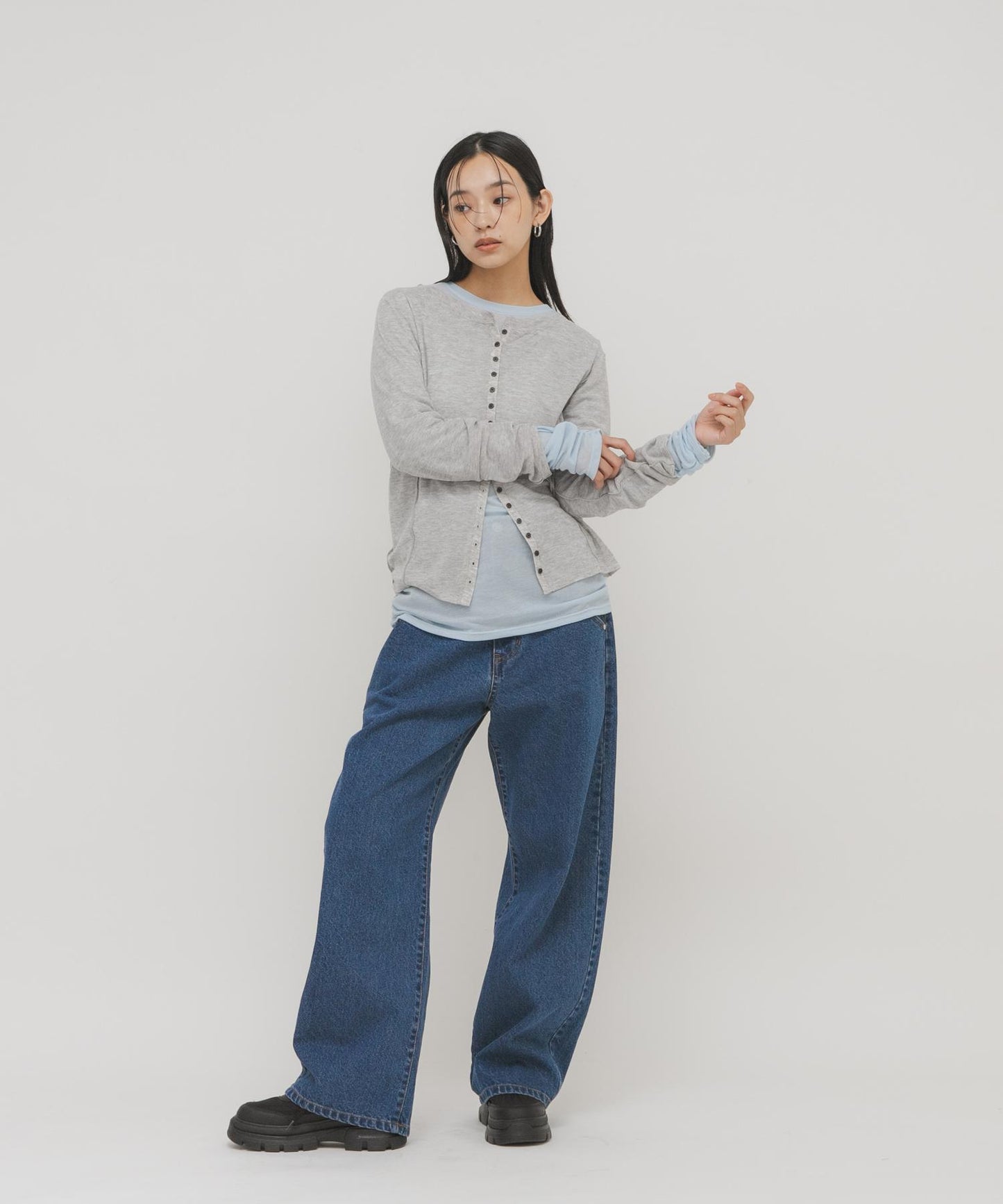 拼色疊穿設計長袖T恤