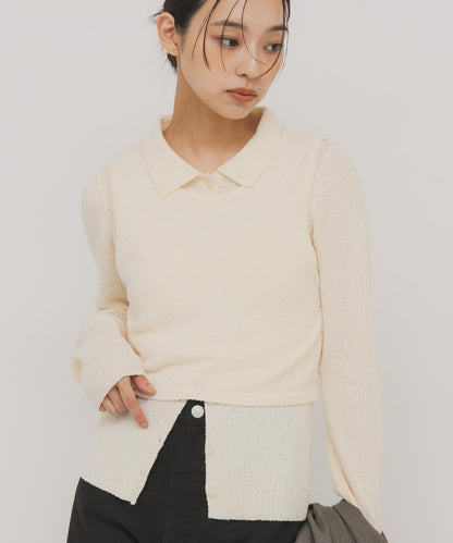 一部分色迷你圈圈紗疊穿針織襯衫