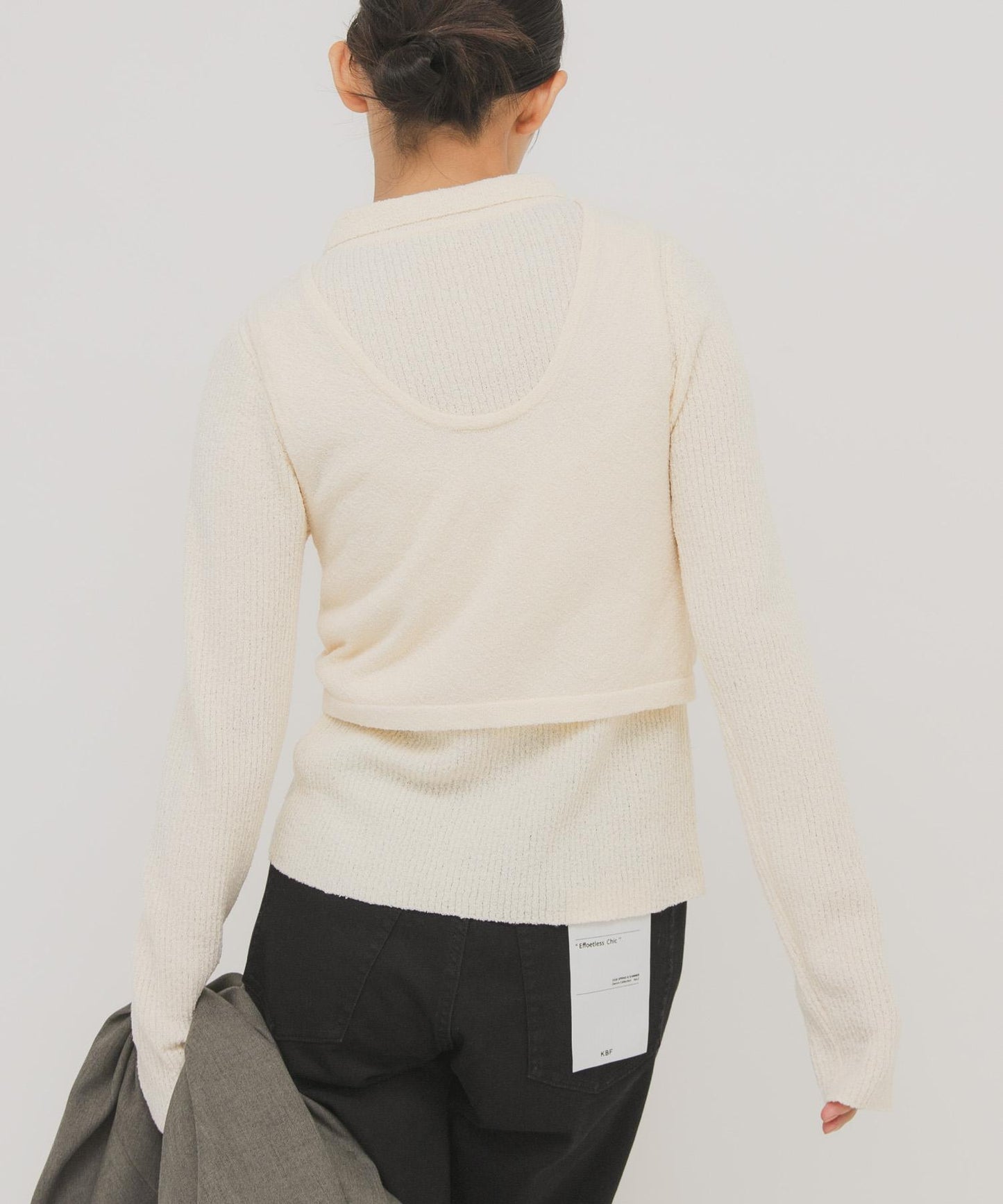 一部分色迷你圈圈紗疊穿針織襯衫