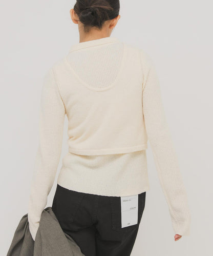 一部分色迷你圈圈紗疊穿針織襯衫