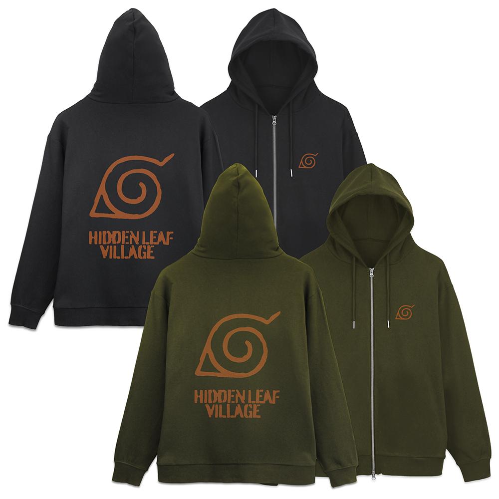 《火影忍者》疾風傳 L碼 木葉隱村復古標誌拉鍊連帽衛衣/MOSS