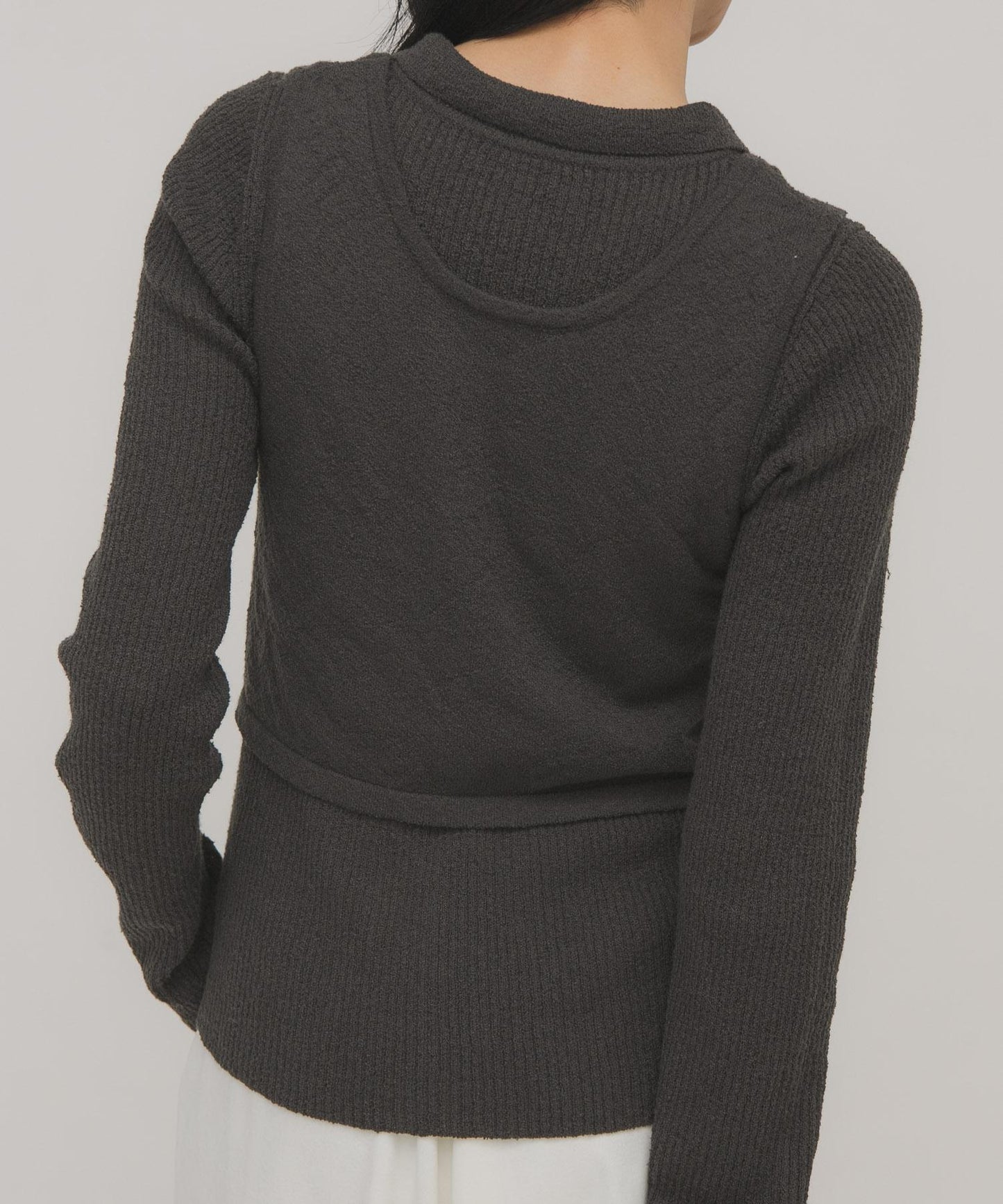 一部分色迷你圈圈紗疊穿針織襯衫