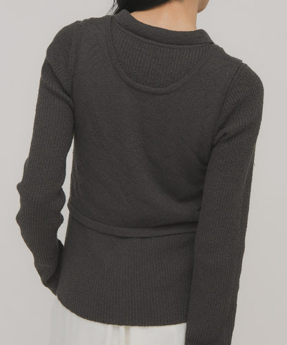 一部分色迷你圈圈紗疊穿針織襯衫